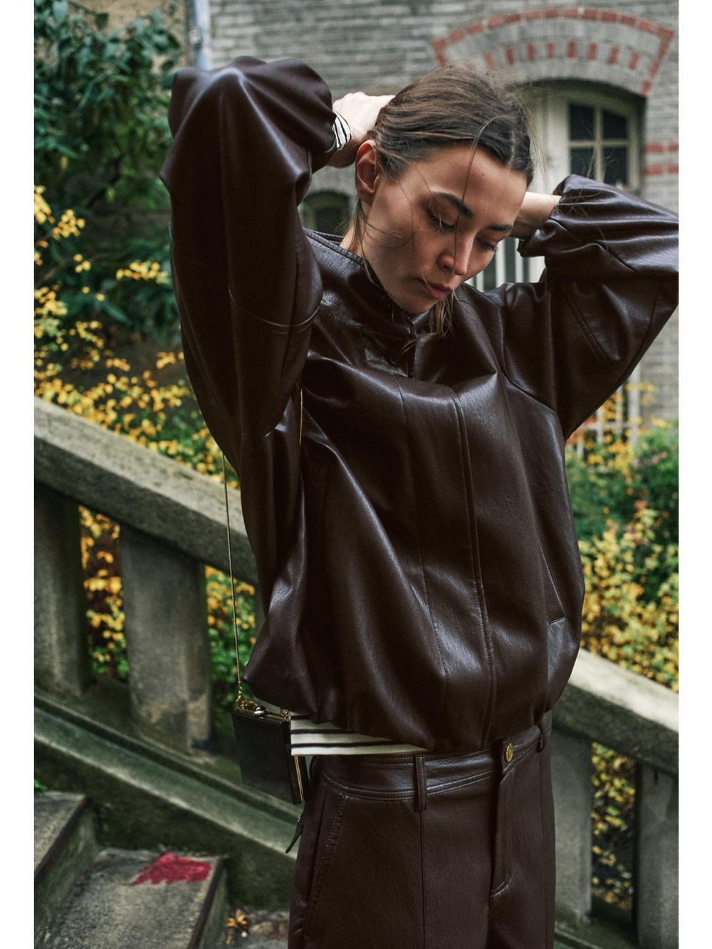 ZARA FAUX LEATHER HIGH COLLAR JACKET